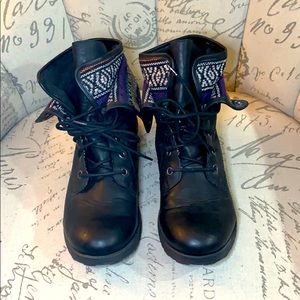 Ankle Combat Boots w/ Aztec Patterns
